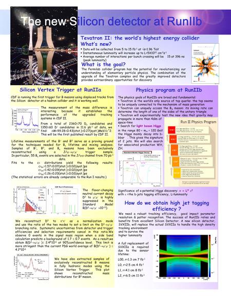 The new Silicon detector at RunIIb Tevatron II: the world’s highest energy collider What’s new?  Data will be collected from 5 to 15 fb -1 at  s=1.96.