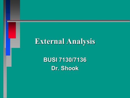 External Analysis BUSI 7130/7136 Dr. Shook. What’s an Environment? What’s an Environment? Analyzing the Industry Analyzing the Industry v Five Forces.