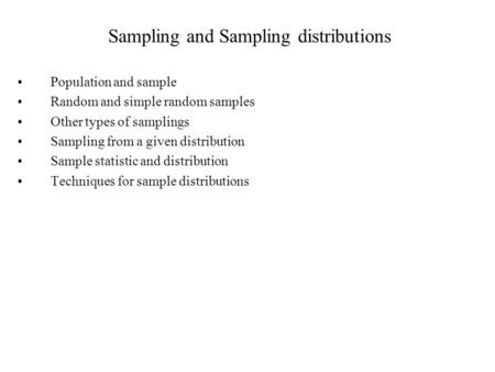 Sampling and Sampling distributions