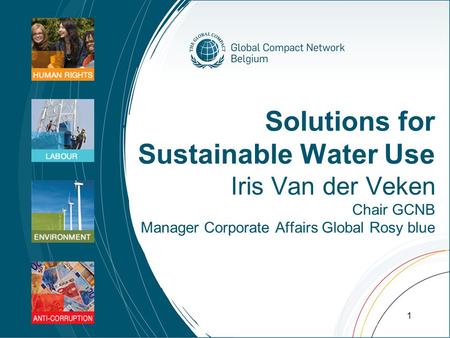 Solutions for Sustainable Water Use Iris Van der Veken Chair GCNB Manager Corporate Affairs Global Rosy blue 1.