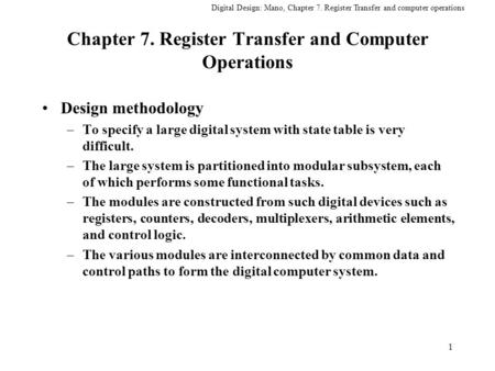 Chapter 7. Register Transfer and Computer Operations