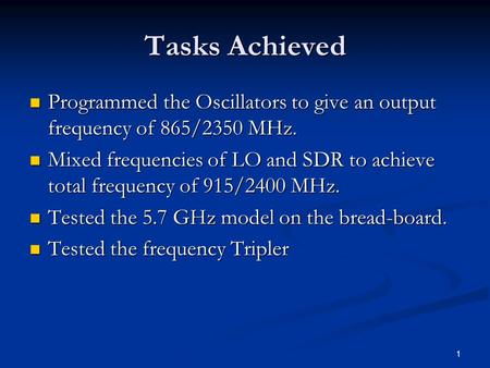 1 Programmed the Oscillators to give an output frequency of 865/2350 MHz. Programmed the Oscillators to give an output frequency of 865/2350 MHz. Mixed.