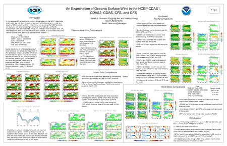 Wind stress distribution is similar to surface wind except magnitude of differences is greater. -Some differences exist between models and observations.