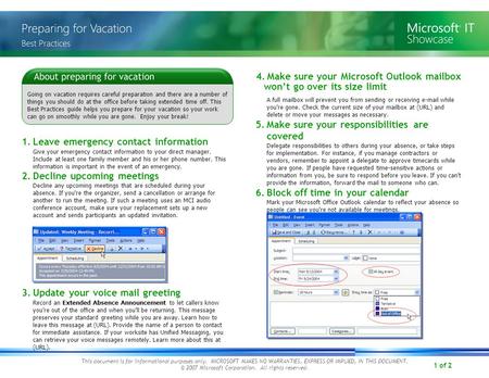 1 of 2 This document is for informational purposes only. MICROSOFT MAKES NO WARRANTIES, EXPRESS OR IMPLIED, IN THIS DOCUMENT. © 2007 Microsoft Corporation.