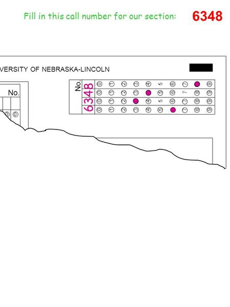 UNIVERSITY OF NEBRASKA-LINCOLN 0 0 1 1 2 2 3 3 4 4 5 5 6 6 7 7 8 8 9 9 No. 0 0 No. Fill in this call number for our section: 6348.