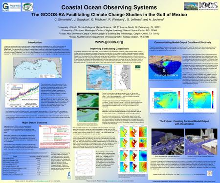 Coastal Ocean Observing Systems The GCOOS-RA Facilitating Climate Change Studies in the Gulf of Mexico C. Simoniello 1, J. Swaykos 2, G. Mitchum 1, R.