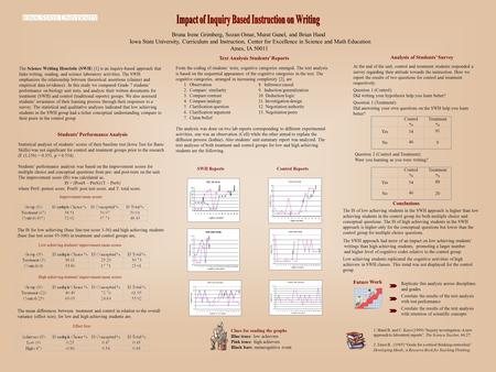 The Science Writing Heuristic (SWH) [1] is an inquiry-based approach that links writing, reading, and science laboratory activities. The SWH emphasizes.