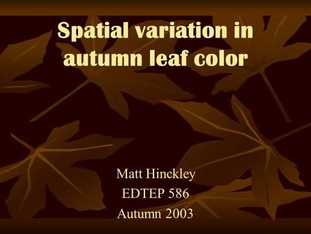 Spatial variation in autumn leaf color Matt Hinckley EDTEP 586 Autumn 2003.