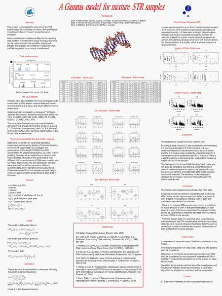 Participants Dept. of Mathematical Sciences, Aalborg University: E.Susanne Christensen, Susanne G. Bøttcher Dept. of Forensic Genetics, University of Copenhagen: