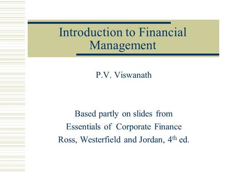 Introduction to Financial Management