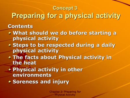 Concept 3 Preparing for a physical activity