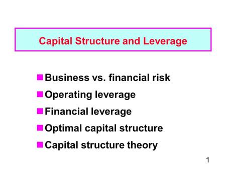 Capital Structure and Leverage