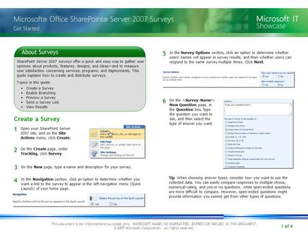 1 of 4 This document is for informational purposes only. MICROSOFT MAKES NO WARRANTIES, EXPRESS OR IMPLIED, IN THIS DOCUMENT. © 2007 Microsoft Corporation.