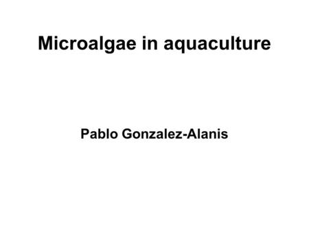 Microalgae in aquaculture Pablo Gonzalez-Alanis. Microalgae in aquaculture Manage a body of water Provide more food Chemical fertilizers, organic materials.