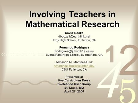 Involving Teachers in Mathematical Research