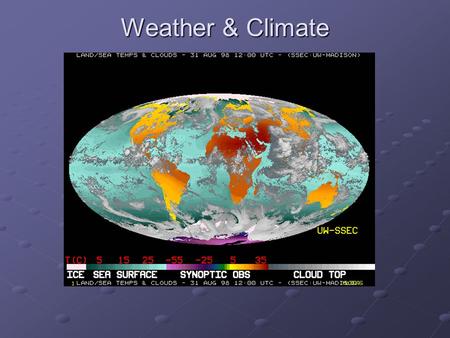 Weather & Climate. Weather Weather is the daily temperature, wind speed, & humidity Weather is the daily temperature, wind speed, & humidity An air mass.