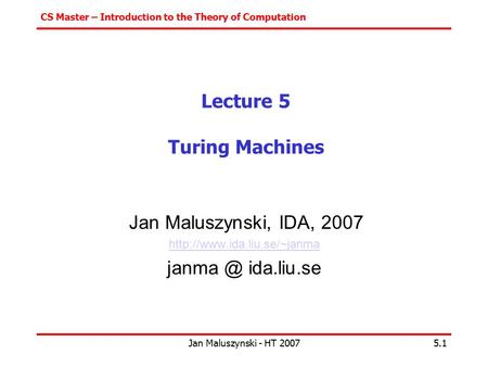 Lecture 5 Turing Machines