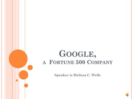 G OOGLE, A F ORTUNE 500 C OMPANY Speaker is Melissa C. Wells.