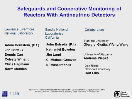 LLNL This work was partially performed under the auspices of the US Department of Energy by the University of California, Lawrence Livermore National Laboratory,