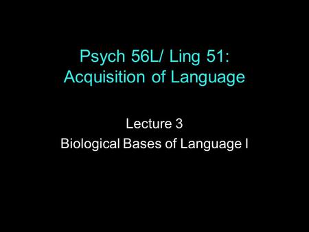 Psych 56L/ Ling 51: Acquisition of Language Lecture 3 Biological Bases of Language I.