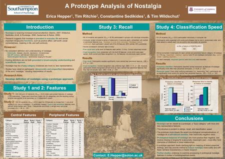 A Prototype Analysis of Nostalgia Erica Hepper 1, Tim Ritchie 2, Constantine Sedikides 1, & Tim Wildschut 1 Contact: Nostalgia is.