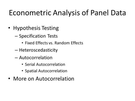 Econometric Analysis of Panel Data