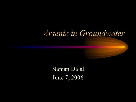 Arsenic in Groundwater