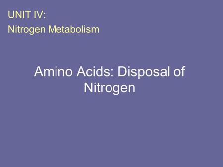 Amino Acids: Disposal of Nitrogen