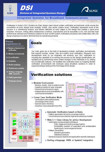 DSI Division of Integrated Systems Design Functional Verification Environments Development Goals Our main goals are in the field of developing modular.