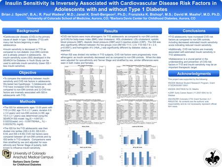 Insulin Sensitivity is Inversely Associated with Cardiovascular Disease Risk Factors in Adolescents with and without Type 1 Diabetes Brian J. Specht 1,