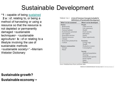 Sustainable Development Sustainable growth? Sustainable economy - “1 : capable of being sustainedsustained 2 a : of, relating to, or being a method of.