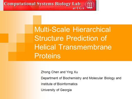 Multi-Scale Hierarchical Structure Prediction of Helical Transmembrane Proteins Zhong Chen and Ying Xu Department of Biochemistry and Molecular Biology.