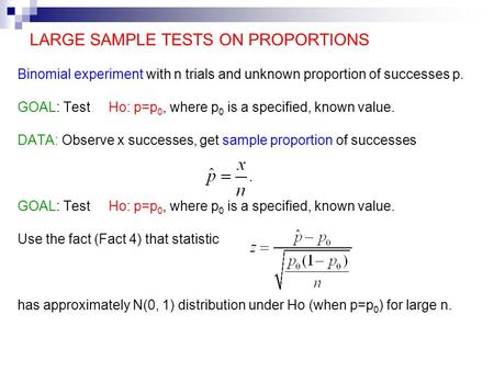 LARGE SAMPLE TESTS ON PROPORTIONS