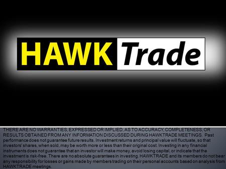 THERE ARE NO WARRANTIES, EXPRESSED OR IMPLIED, AS TO ACCURACY, COMPLETENESS, OR RESULTS OBTAINED FROM ANY INFORMATION DISCUSSED DURING HAWKTRADE MEETINGS.