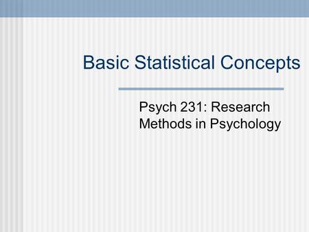 Basic Statistical Concepts