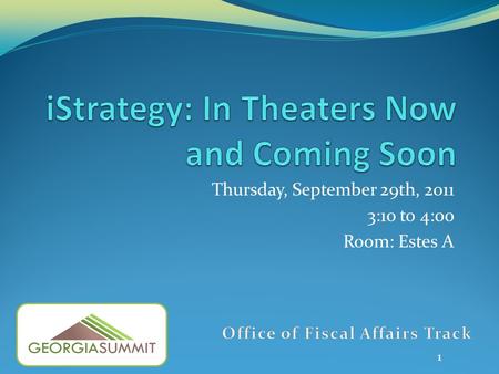 Thursday, September 29th, 2011 3:10 to 4:00 Room: Estes A 1.