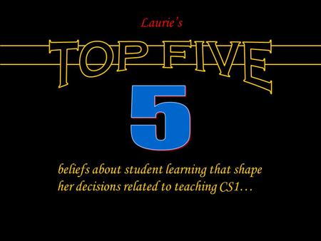 Beliefs about student learning that shape her decisions related to teaching CS1… Laurie’s.