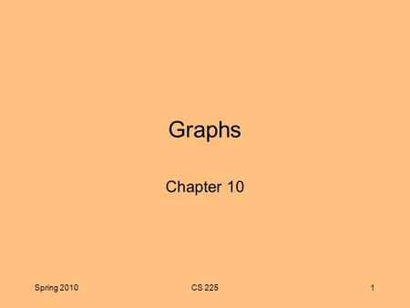 Spring 2010CS 2251 Graphs Chapter 10. Spring 2010CS 2252 Chapter Objectives To become familiar with graph terminology and the different types of graphs.