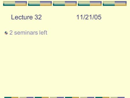 Lecture 3211/21/05 2 seminars left. London Dispersion Forces: Induced dipole / Induced dipole Non-polar / non-polar interaction 0.05 – 40 KJ/mol.