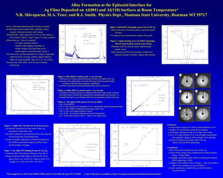 Alloy Formation at the Epitaxial Interface for Ag Films Deposited on Al(001) and Al(110) Surfaces at Room Temperature* N.R. Shivaparan, M.A. Teter, and.