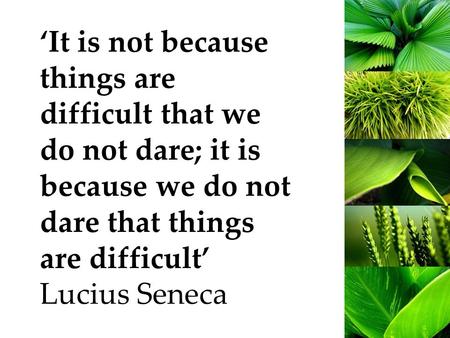 ‘It is not because things are difficult that we do not dare; it is because we do not dare that things are difficult’ Lucius Seneca.