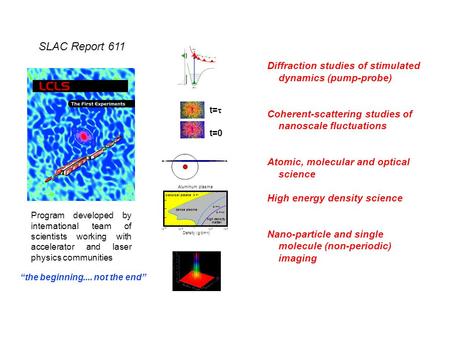 Diffraction studies of stimulated dynamics (pump-probe) Coherent-scattering studies of nanoscale fluctuations Atomic, molecular and optical science High.