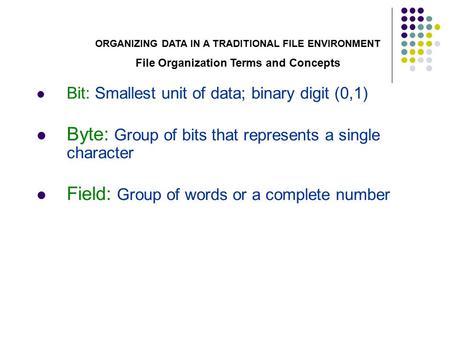 ORGANIZING DATA IN A TRADITIONAL FILE ENVIRONMENT