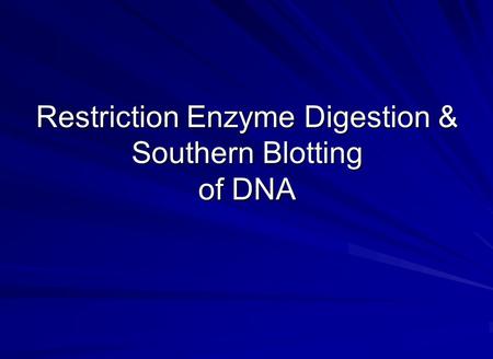 Restriction Enzyme Digestion & Southern Blotting of DNA