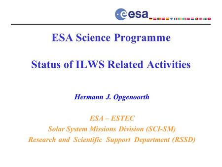 ESA Science Programme Status of ILWS Related Activities