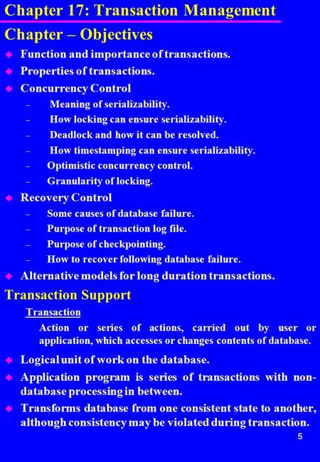 Chapter 17: Transaction Management