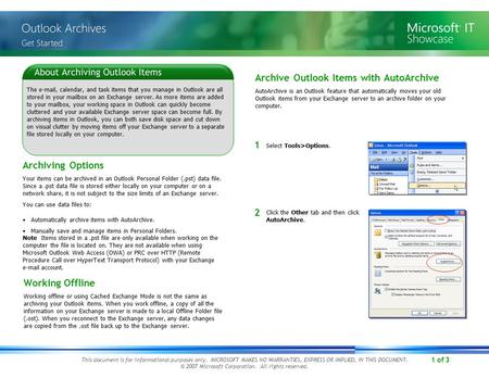 1 of 3 This document is for informational purposes only. MICROSOFT MAKES NO WARRANTIES, EXPRESS OR IMPLIED, IN THIS DOCUMENT. © 2007 Microsoft Corporation.