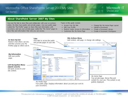 1 of 6 This document is for informational purposes only. MICROSOFT MAKES NO WARRANTIES, EXPRESS OR IMPLIED, IN THIS DOCUMENT. © 2007 Microsoft Corporation.