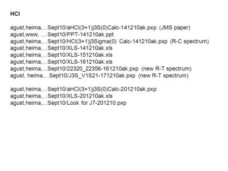 HCl agust,heima,...Sept10/aHCl(3+1)j3S(0)Calc-141210ak.pxp (JMS paper) agust,www,....Sept10/PPT-141210ak.ppt agust,heima,...Sept10/HCl(3+1)j3Sigma(0) Calc-141210ak.pxp.