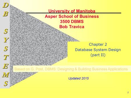 Chapter 2 Database System Design (part II)